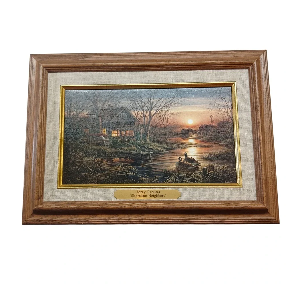 Terry Redlin Shoreline Neighbors Framed Art Linen Design Presentation Plaque